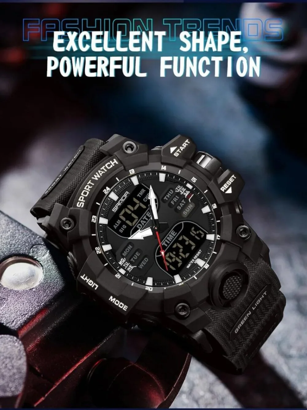 Rugged Large Face Outdoor Sports Watch - Waterproof, Backlight, Alarm, Stopwatch